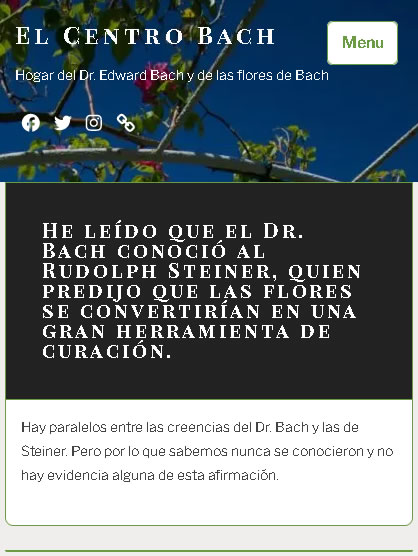 Captura de pantalla del Centro Bach de Inglaterra en donde afirman que Edward Bach y Rudolf Steiner no se conocieron.