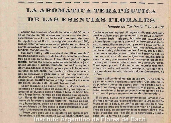 Foto de periódico antiguo mencionando el método de Flores de Bach